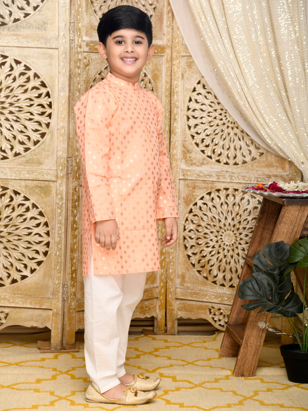 Printed Kurta with Pyjama - Peach