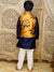 Saka Designs Mustard Jacket Set Foil Print For Boys With Off White Kurta & Payjama