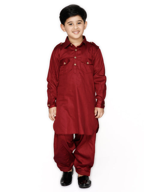 Saka Designs Boys Maroon Cotton Pathani With Salwar