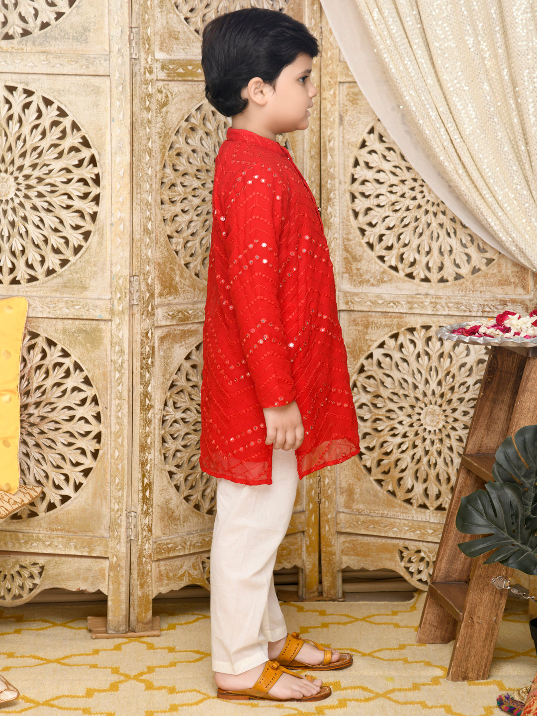 Embroidered Kurta With Pyjama - Red