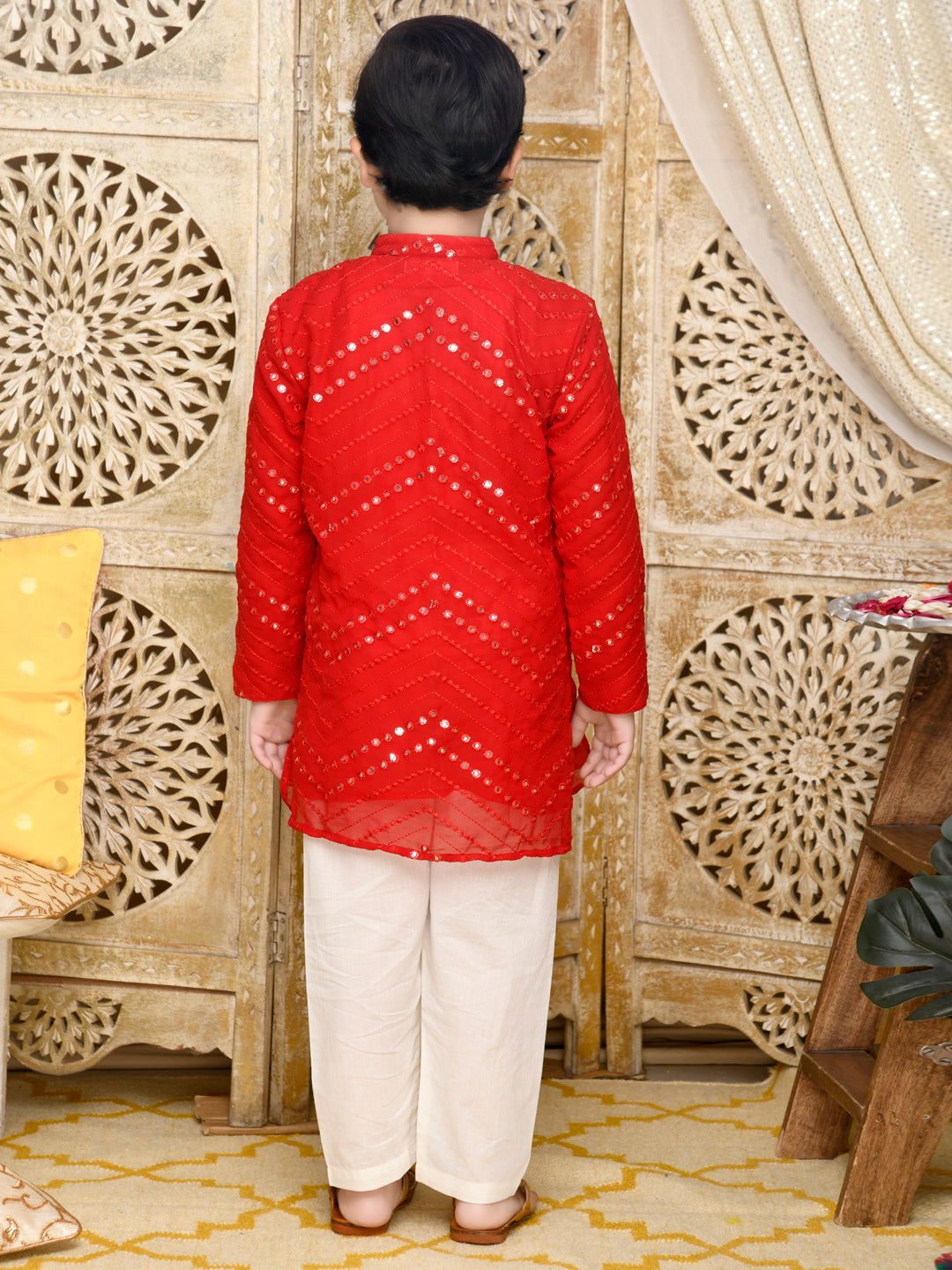 Embroidered Kurta With Pyjama - Red