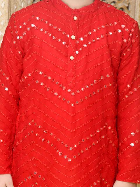 Embroidered Kurta With Pyjama - Red