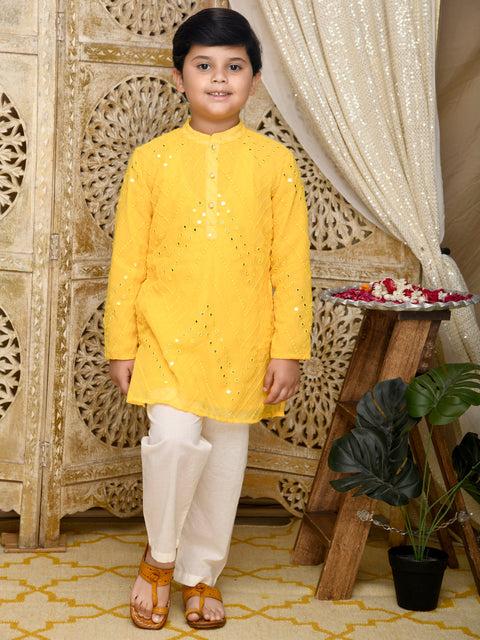 Embroidered Kurta With Pyjama - Yellow