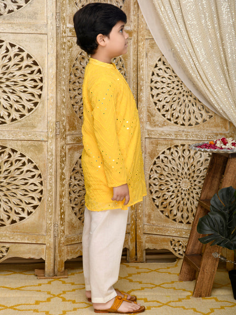 Embroidered Kurta With Pyjama - Yellow