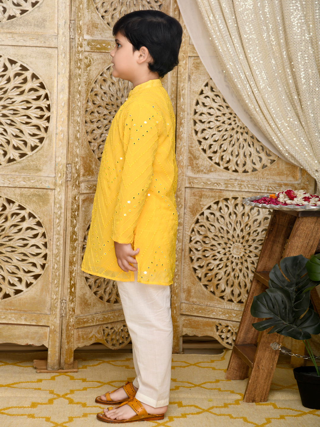 Embroidered Kurta With Pyjama - Yellow