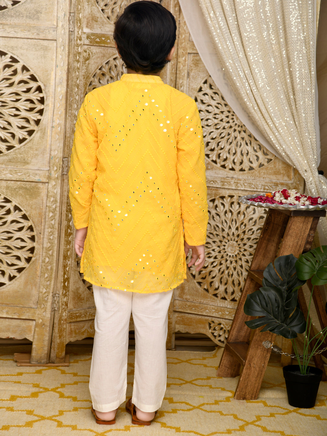 Embroidered Kurta With Pyjama - Yellow