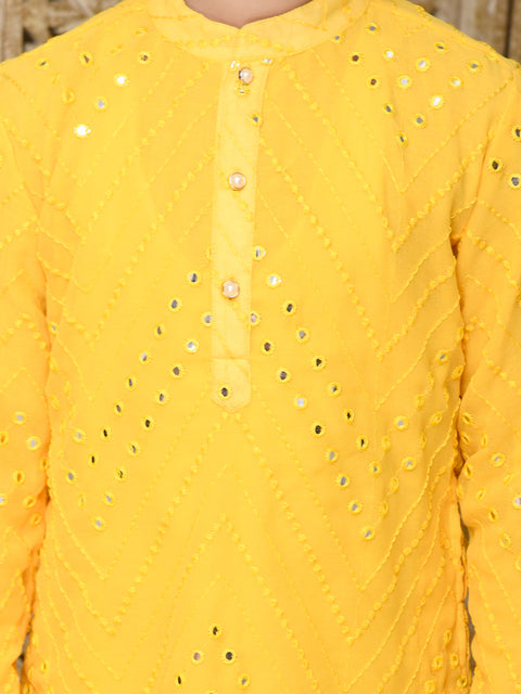 Embroidered Kurta With Pyjama - Yellow