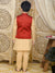 Saka Designs Golden Cotton Kurta With Red Jaquard Jacket And A Paijami