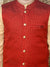 Saka Designs Golden Cotton Kurta With Red Jaquard Jacket And A Paijami