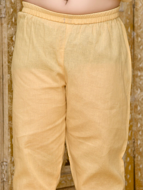 Saka Designs Golden Cotton Kurta With Red Jaquard Jacket And A Paijami