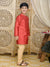 Saka Designs Maroon Poly Chanderi Achkan with Golden Cotton Pyjamas for Boys