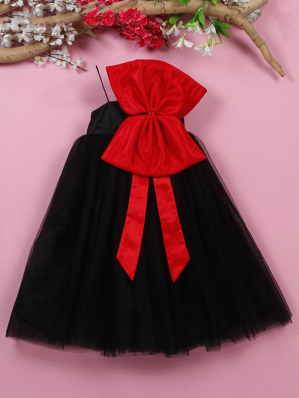 saka-designs-black-one-soulder-premium-gown-dress-attach-with-red-bow-for-girls