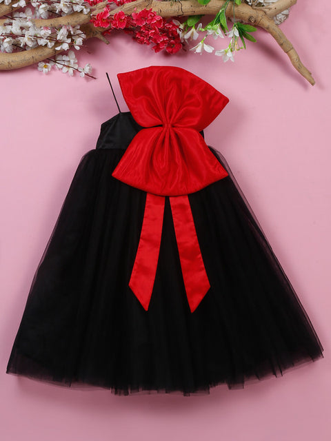 Saka Designs Black One soulder premium Gown/Dress attach with Red Bow For Girls