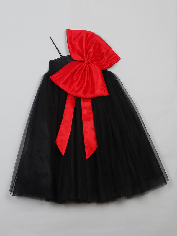 saka-designs-black-one-soulder-premium-gown-dress-attach-with-red-bow-for-girls
