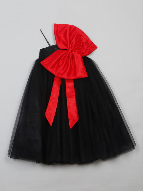 Saka Designs Black One soulder premium Gown/Dress attach with Red Bow For Girls