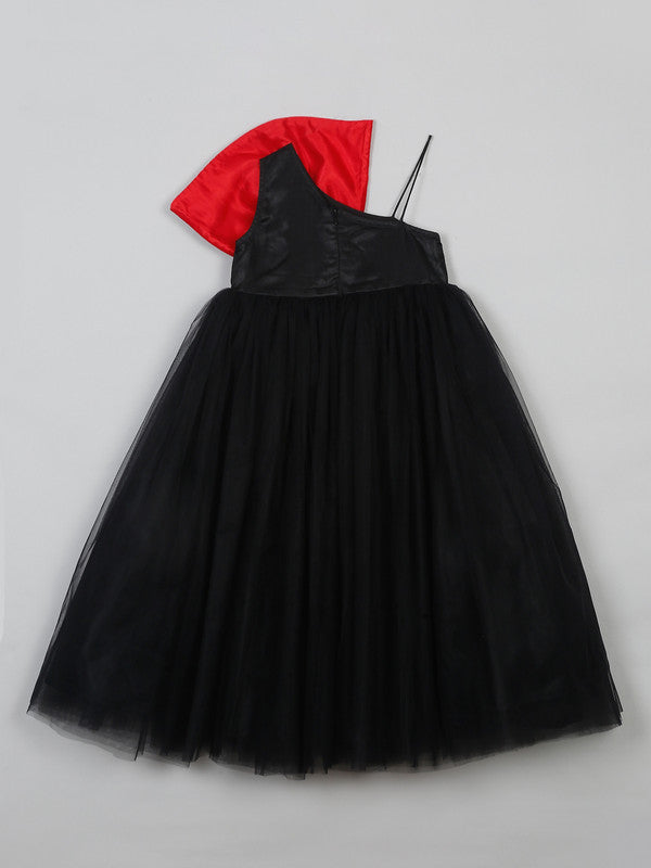 saka-designs-black-one-soulder-premium-gown-dress-attach-with-red-bow-for-girls