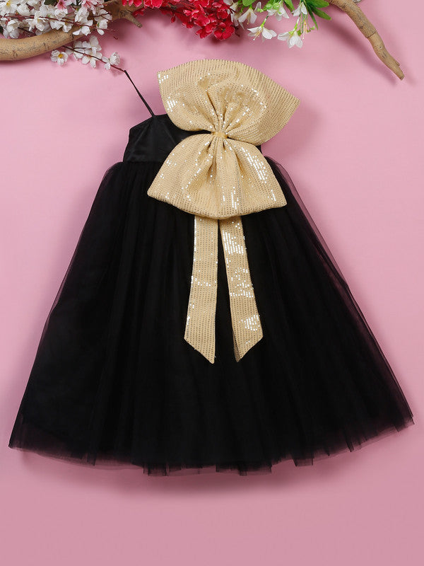 saka-designs-black-premium-gown-dress-attach-with-sequence-work-beige-bow-for-girls