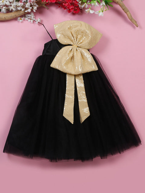 Saka Designs Black premium Gown/Dress attach with Sequence work Beige Bow For Girls