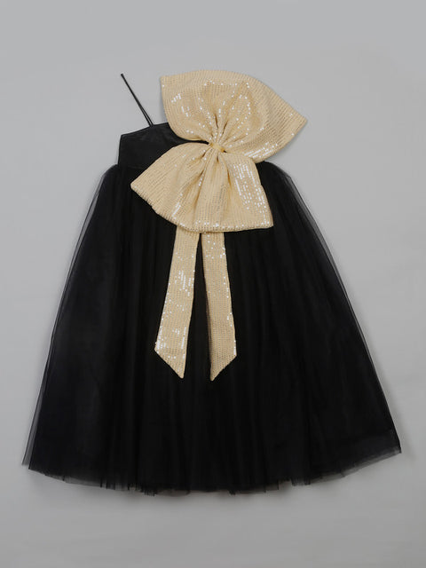 Saka Designs Black premium Gown/Dress attach with Sequence work Beige Bow For Girls