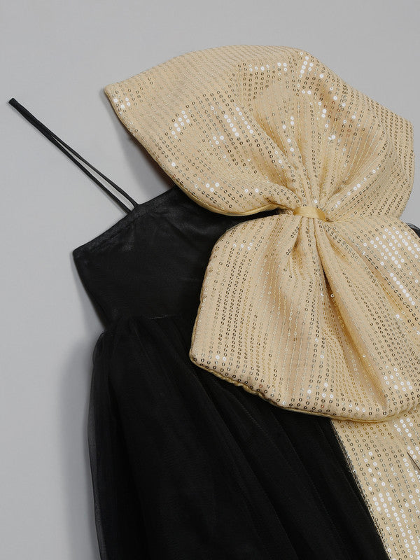 saka-designs-black-premium-gown-dress-attach-with-sequence-work-beige-bow-for-girls