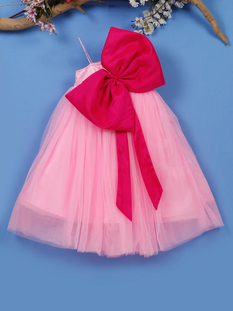Saka Designs Pink One soulder premium Gown/Dress attach with Majenta Bow For Girls