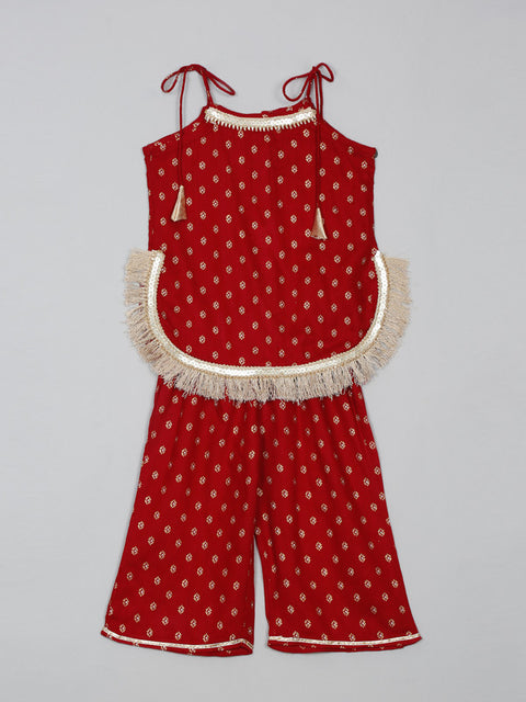 Saka Designs maroon Shoulder strap Kurta With Palazzo Set for Girls