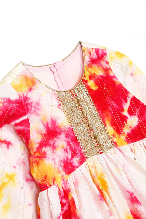 Saka Designs Girl's Tie Dye Pink Printed Anarkali Kurta Set