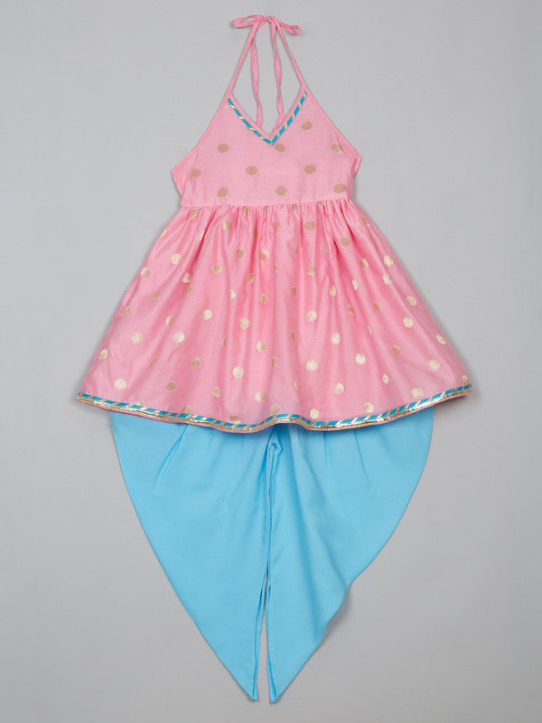 saka-designs-pink-and-blue-halter-neck-dhoti-jhabla-for-girls