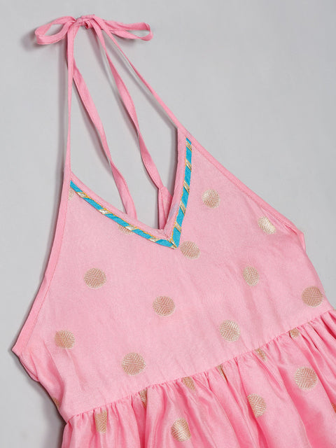 Saka Designs Pink and Blue Halter Neck Dhoti Jhabla For Girls