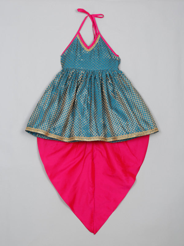 saka-designs-teal-greean-and-magenta-halter-neck-dhoti-jhabla