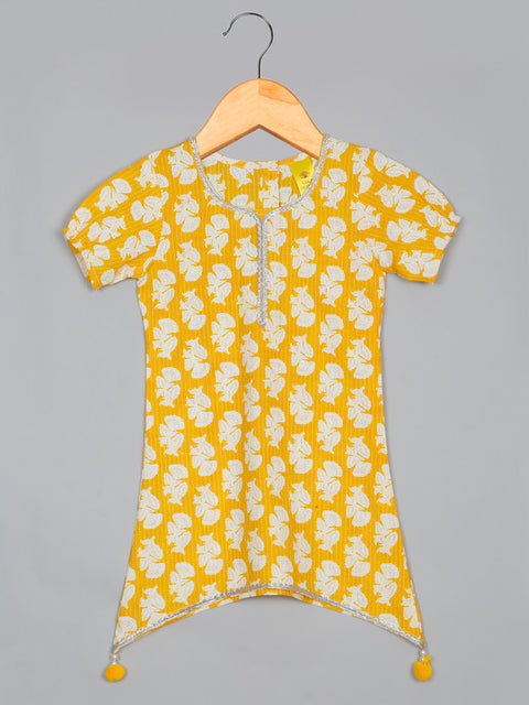 Saka Designs Girls Cotton Floral Printed Yellow Kurta Sharara with Dupatta Set