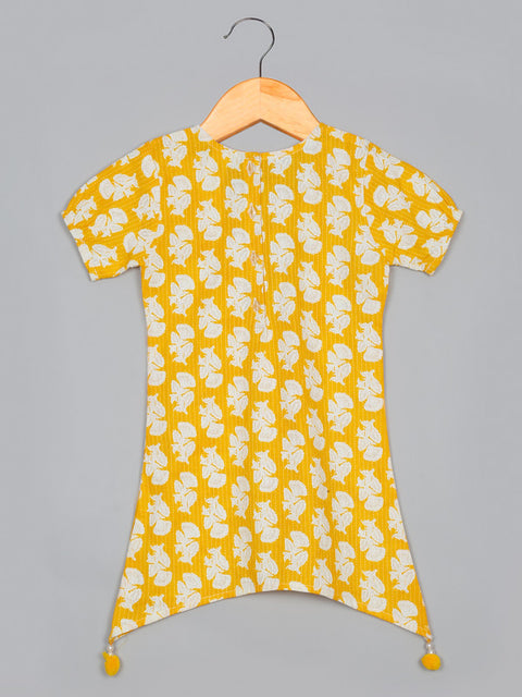 Saka Designs Girls Cotton Floral Printed Yellow Kurta Sharara with Dupatta Set