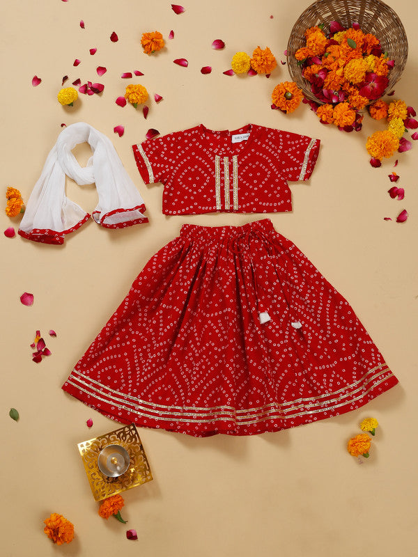 saka-designs-girls-cotton-printed-round-neck-lehenga-choli-with-dupatta-red