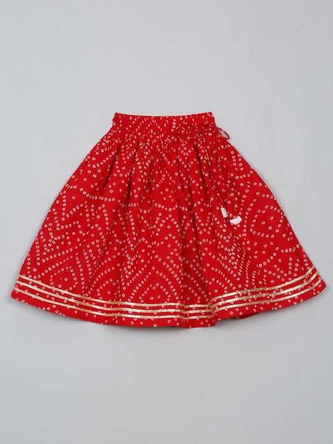 Saka Designs Girl's Cotton Printed Round Neck Lehenga Choli with Dupatta - Red