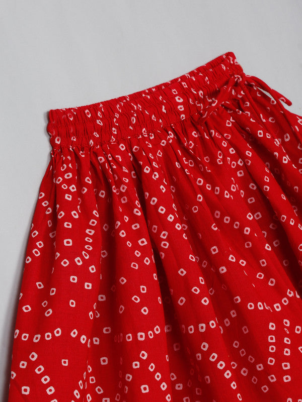 saka-designs-girls-cotton-printed-round-neck-lehenga-choli-with-dupatta-red