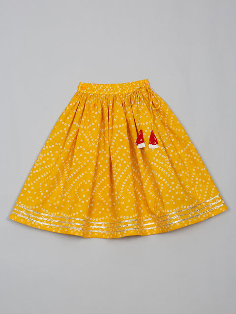 Saka Designs Girl's Cotton Printed Round Neck Lehenga Choli with Dupatta - Red & Mustard