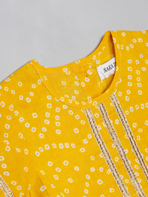 Saka Designs Girl's Cotton Printed Round Neck Lehenga Choli with Dupatta - Yellow