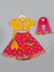 Saka Designs Majenta Lehanga Yellow cotton Choli with Dupatta attached with Potli Bag set