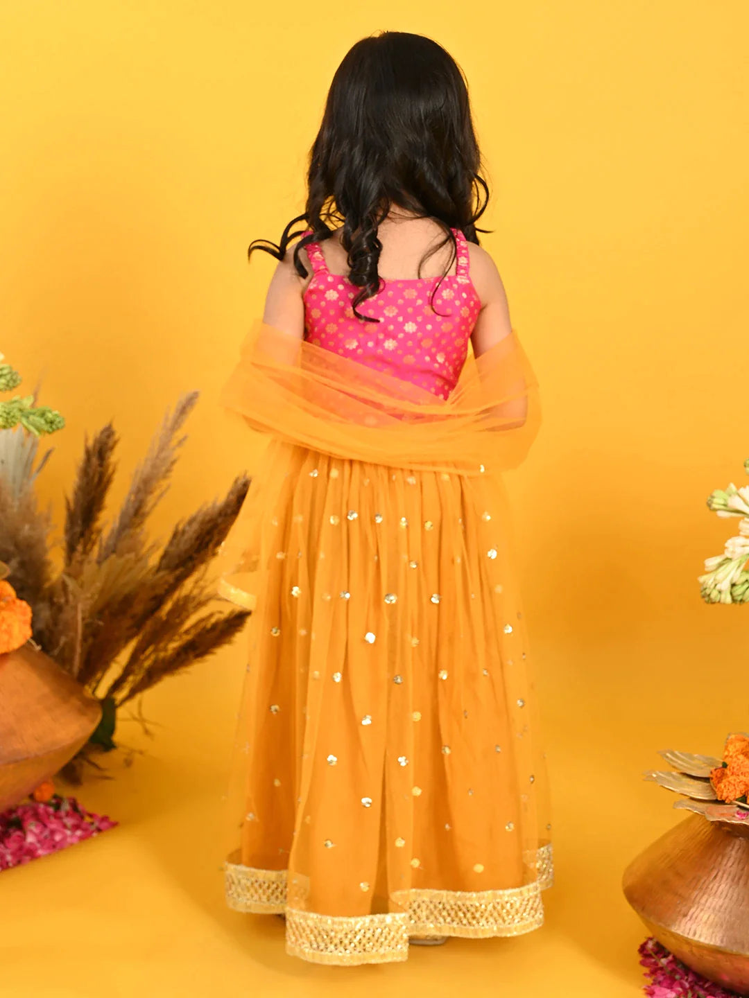 saka-designs-girls-jacquard-lehenga-choli-with-dupatta-magenta-orange