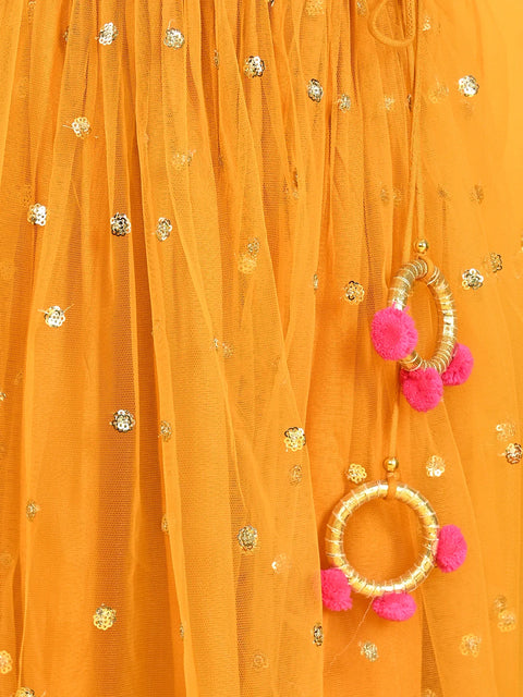 Saka Designs Girls Jacquard Lehenga Choli With Dupatta - Magenta & Orange