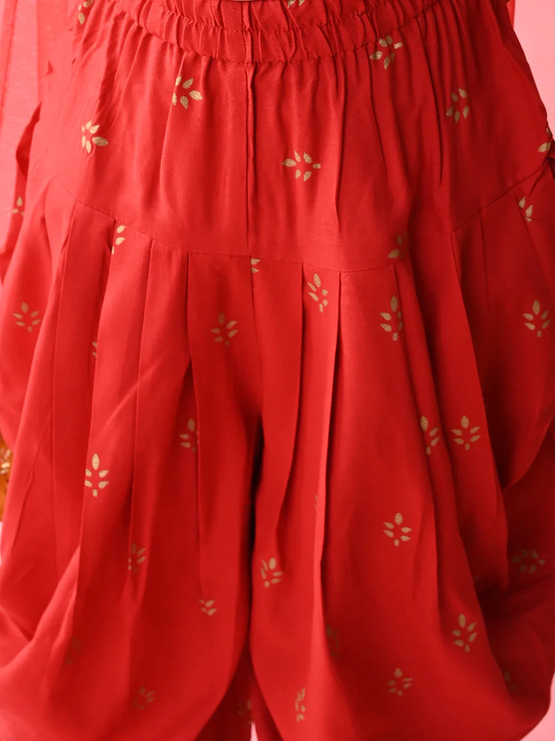 saka-designs-girls-mustard-red-printed-kurta-dhoti-with-dupatta