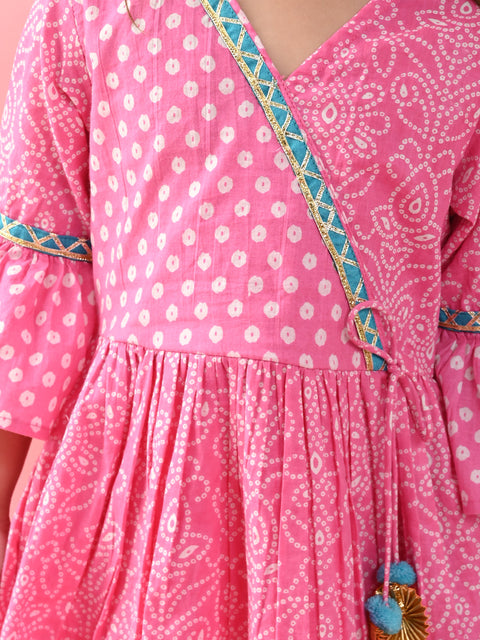 Saka Designs Girls Pink Bandhni Printed Kurta & Dhoti