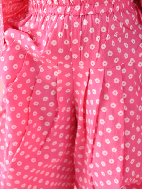 Saka Designs Girls Pink Bandhni Printed Kurta & Dhoti