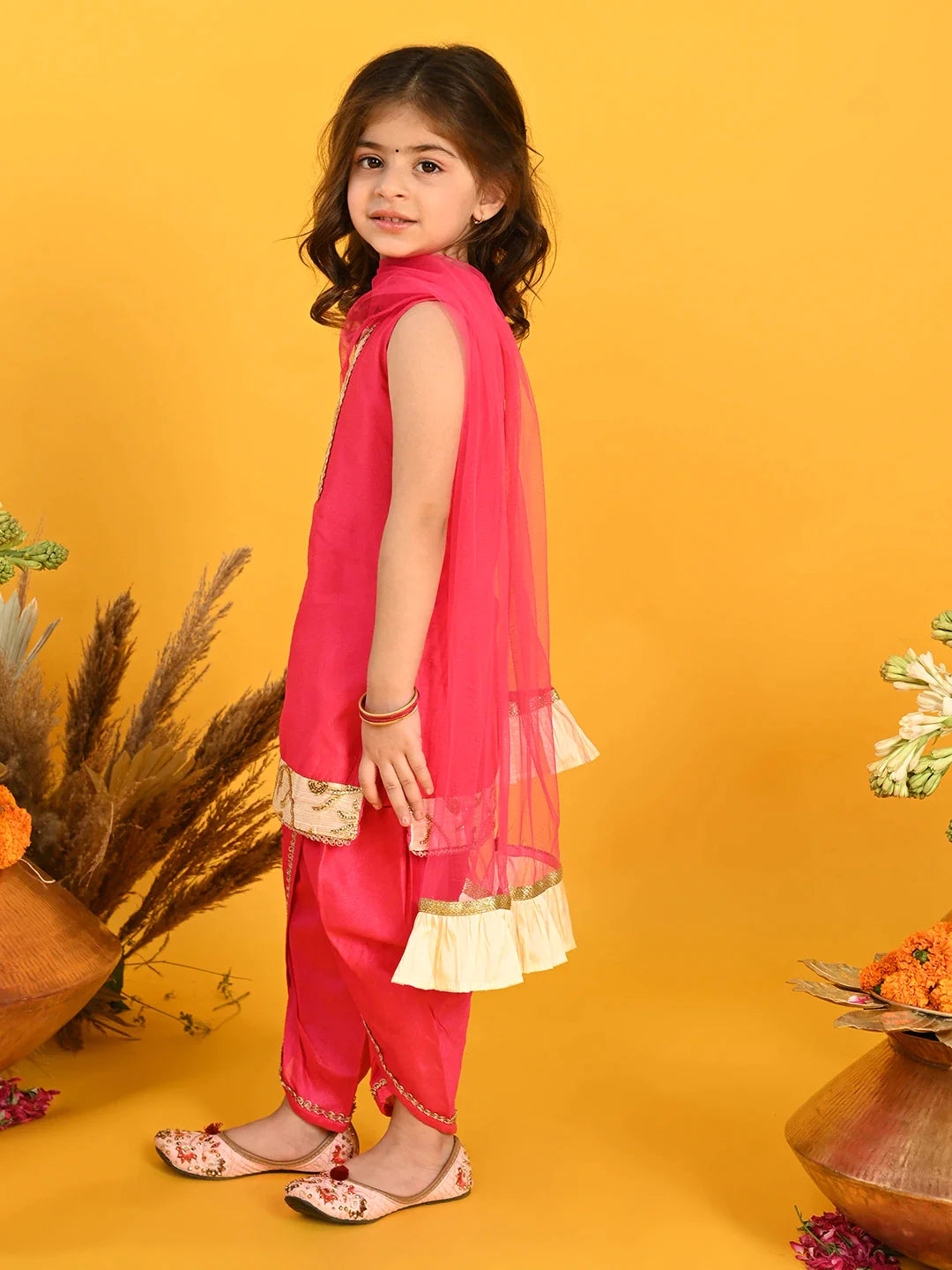 saka-designs-girls-pink-kurta-with-emberoidery-on-yoke-with-dhoti-dupatta
