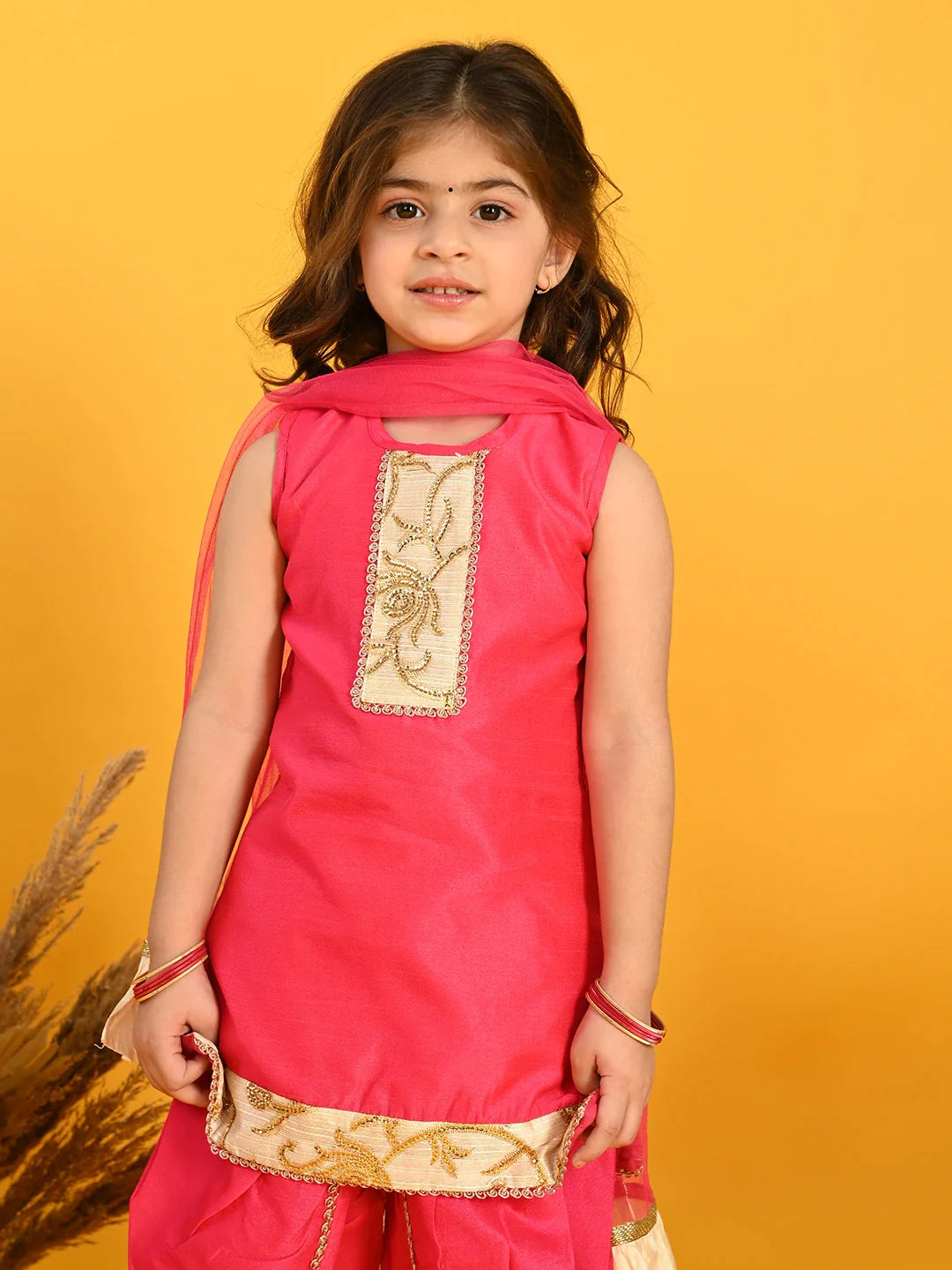 saka-designs-girls-pink-kurta-with-emberoidery-on-yoke-with-dhoti-dupatta