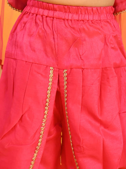Saka Designs Girls Pink Kurta With Emberoidery on Yoke With Dhoti & Dupatta