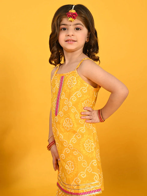 Saka Designs Girls Yellow Printed Kurta with Sharara