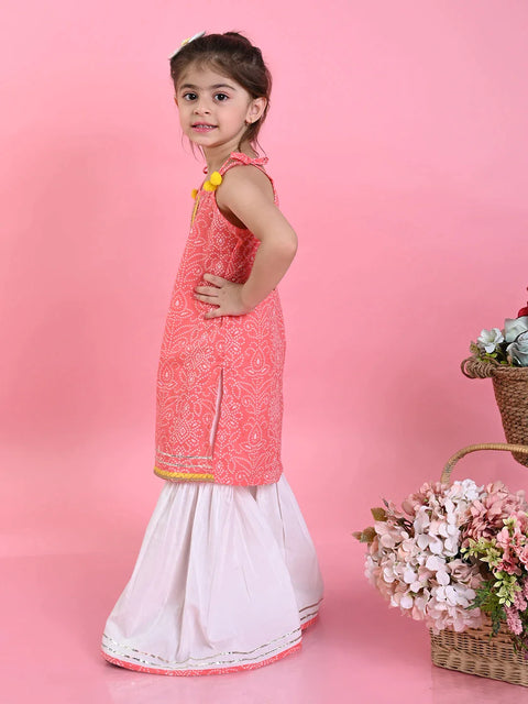 Saka Designs Girls Orange Bandhani With White Sharara