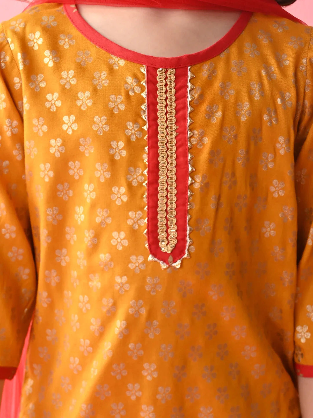 saka-designs-girls-mustard-printed-kurta-dhoti-with-dupatta