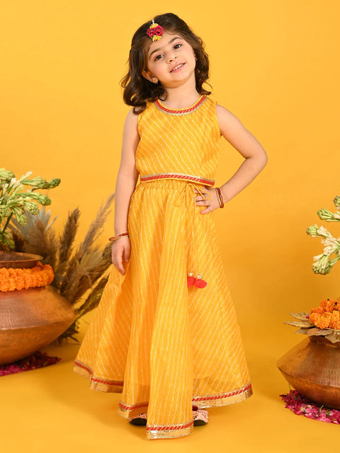 Saka Designs Girls Printed With Lace Work Lehenga Choli - Yellow